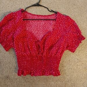 Shein Curve 3XL red and white poka  dot blouse short sleeve cropped